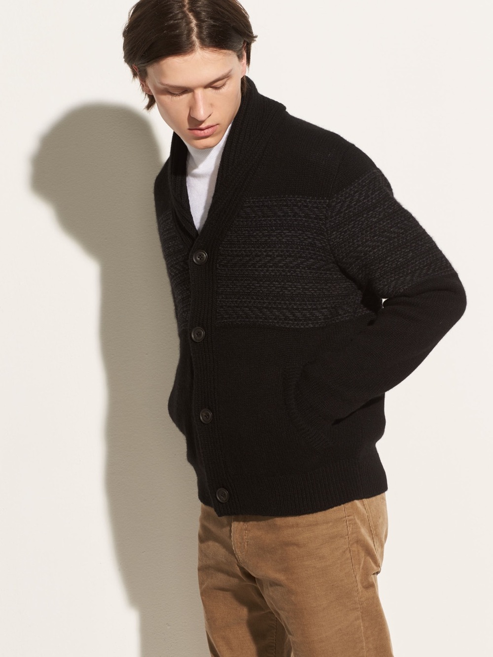 Vince fair isle wool yak blend knit shawl collar cardigan sweater